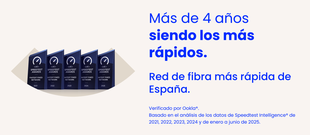 Imagen de los cinco trofeos “La red de fibra más rápida de España”